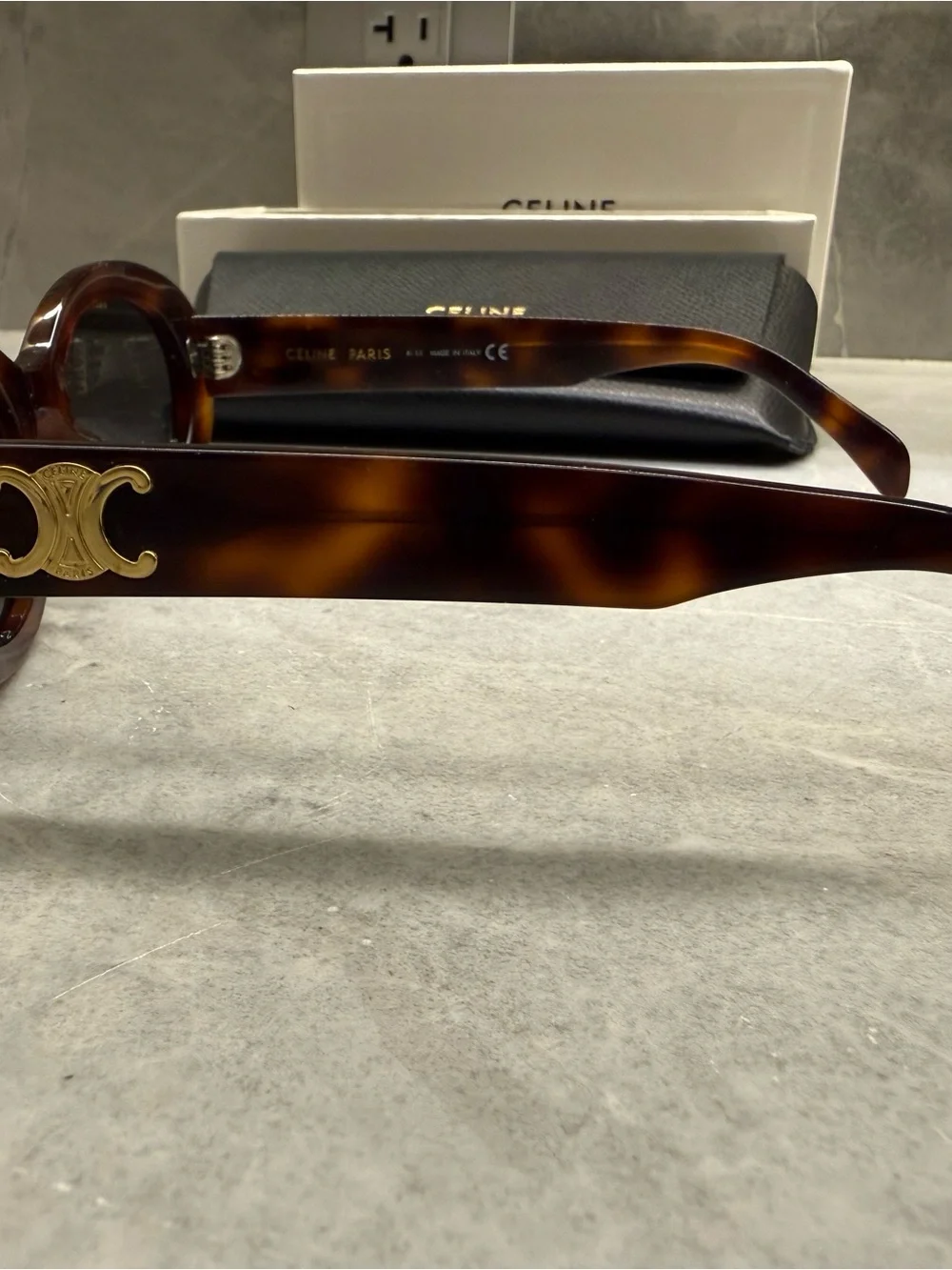 Celine Triomphe Oval Sunglasses in Tortoise Shell